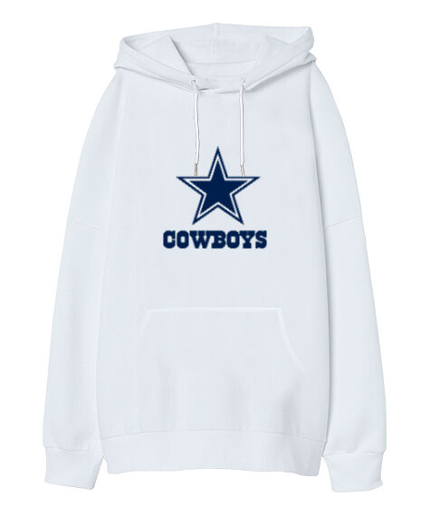 Tisho - Dallas Cowboys NFL 01 Baskılı Beyaz Oversize Unisex Kapüşonlu Sweatshirt