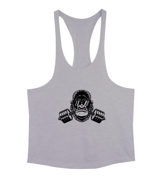Tisho - Dambılı ısıran güçlü gözlüklü cool orangutan fitness motivasyon Gri Erkek Tank Top Atlet