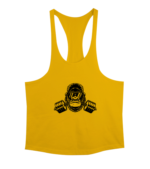 Tisho - Dambılı ısıran güçlü gözlüklü cool orangutan fitness motivasyon Sarı Erkek Tank Top Atlet