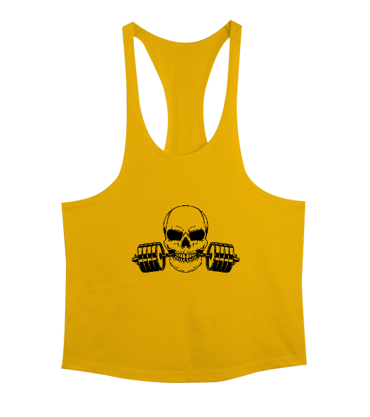 Tisho - Dambılı ısıran güçlü kurukafa fitness motivasyon Sarı Erkek Tank Top Atlet