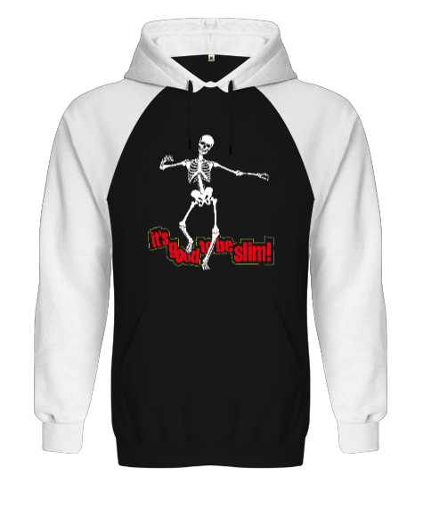 Tisho - Dancing Skeleton - Dans Eden İskelet Siyah/Beyaz Orjinal Reglan Hoodie Unisex Sweatshirt