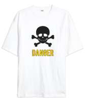Danger - Tehlikeli - Kemik ve Kuru Kafa Beyaz Oversize Unisex Tişört - Tisho
