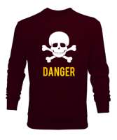 Danger - Tehlikeli - Kemik ve Kuru Kafa Bordo Erkek Sweatshirt - Tisho