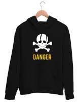 Danger - Tehlikeli - Kemik ve Kuru Kafa Siyah Unisex Kapşonlu Sweatshirt - Tisho