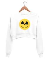 Danger - Tehlikeli ve Sevimli Beyaz Kadın Crop Sweatshirt - Tisho