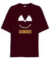 Danger - Tehlikeli ve Sevimli Bordo Oversize Unisex Tişört - Tisho