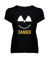 Danger - Tehlikeli ve Sevimli Siyah Kadın V Yaka Tişört - Tisho