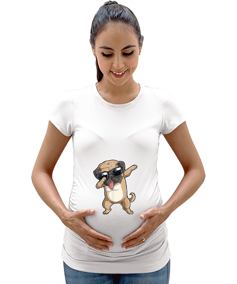 Tisho - Dansçı köpek baskılı Beyaz Kadın Hamile Tişört