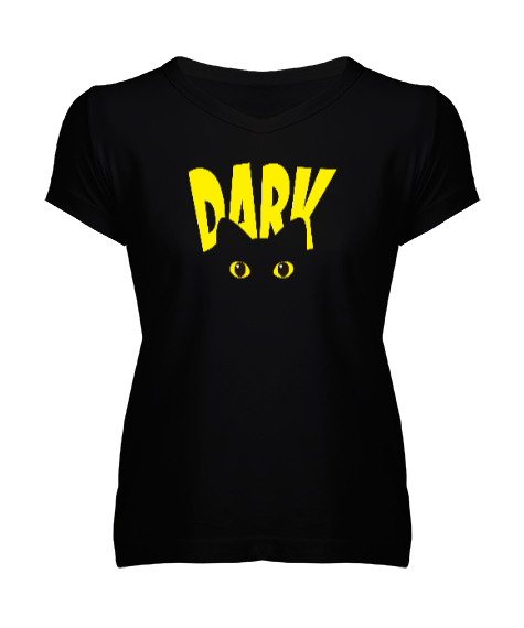 Tisho - Dark Cat Siyah Kadın V Yaka Tişört