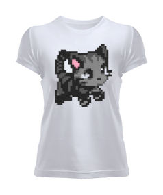 Tisho - Dark Grey Pixel Cat Kadın Tişört