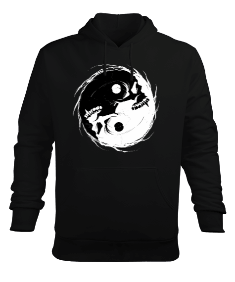 Tisho - Dark yin yang Sembolü Baskılı Siyah Erkek Kapüşonlu Hoodie Sweatshirt