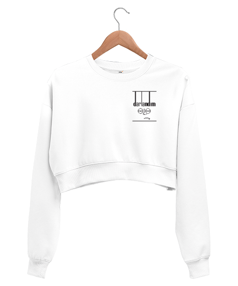 Tisho - Darlandım temalı kişiye özel tasarım Uzun kol Beyaz Kadın Crop Sweatshirt