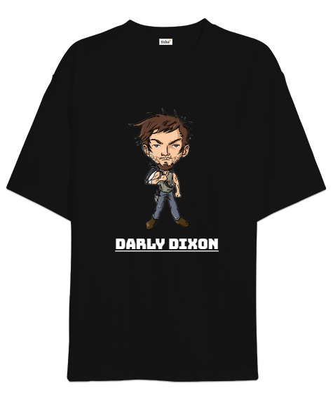 Tisho - Darly Dixon Siyah Tasarım Siyah Oversize Unisex Tişört