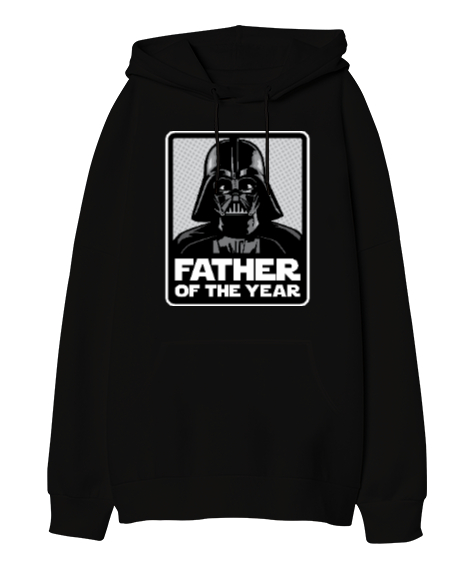 Tisho - Darth Vader Father Of The Year Siyah Oversize Unisex Kapüşonlu Sweatshirt