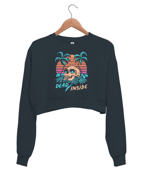 Tisho - Dead İnside Baskılı Füme Kadın Crop Sweatshirt