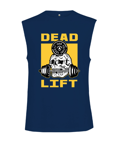 Tisho - Dead Lift Vücut Geliştirme GYM Bodybuilding Fitness Baskılı Lacivert Kesik Kol Unisex Tişört