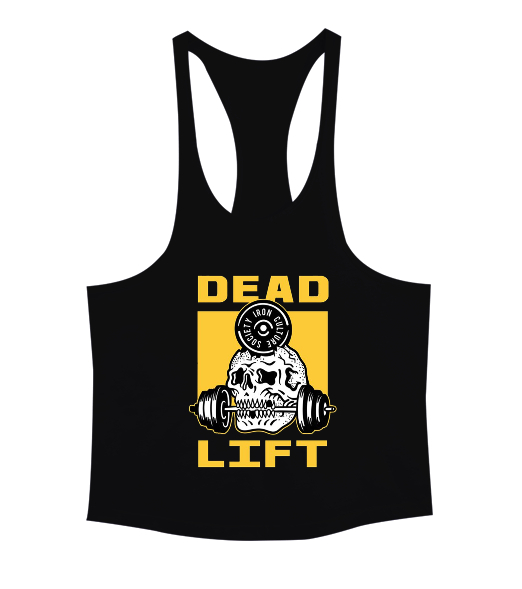 Tisho - Dead Lift Vücut Geliştirme GYM Bodybuilding Fitness Baskılı Siyah Erkek Tank Top Atlet