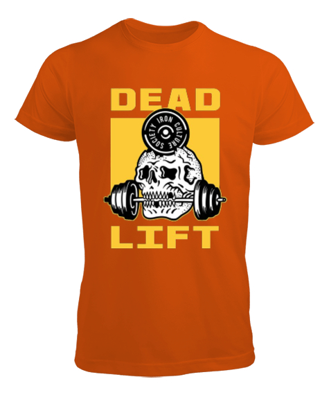Tisho - Dead Lift Vücut Geliştirme GYM Bodybuilding Fitness Baskılı Turuncu Erkek Tişört