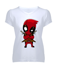 Tisho - Deadpool Desenli Kadın V Yaka Tişört