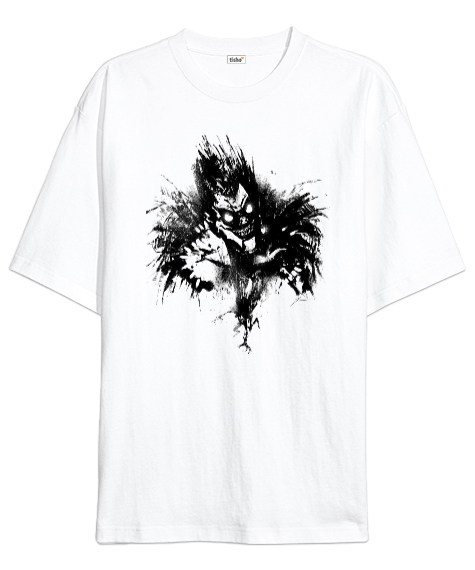 Tisho - Death Note Anime Ryuk Tasarım Baskılı Beyaz Oversize Unisex Tişört