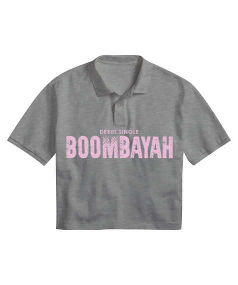 Tisho - Debut Single Boombayah Gri Kadın Crop Polo Yaka Tişört