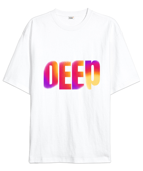 Tisho - DEEP Baskılı Beyaz Oversize Unisex Tişört