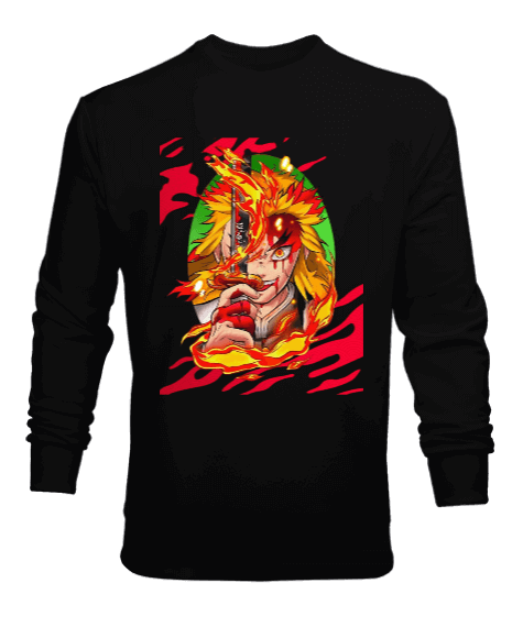 Tisho - Demon Slayer Anime Kyojuro Rengoku Tasarım Baskılı Erkek Sweatshirt