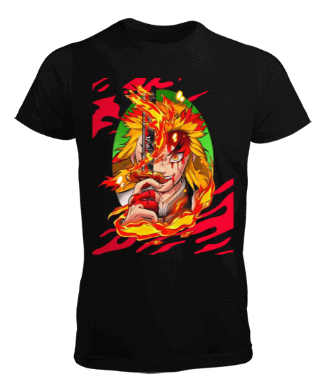 Tisho - Demon Slayer Anime Kyojuro Rengoku Tasarım Baskılı Erkek Tişört