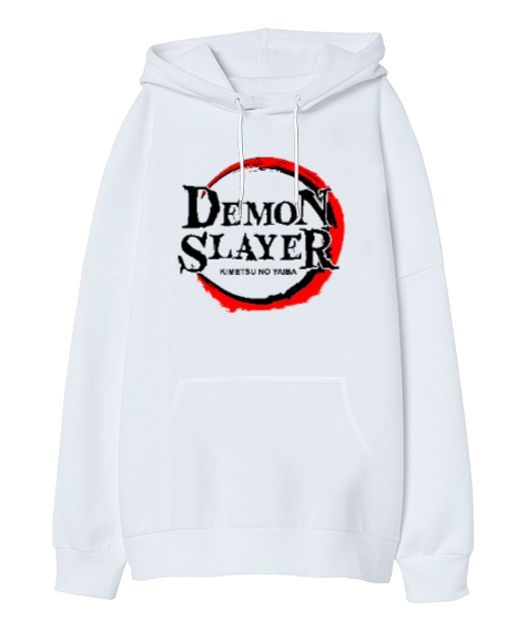 Tisho - Demon Slayer Blu V1 Beyaz Oversize Unisex Kapüşonlu Sweatshirt