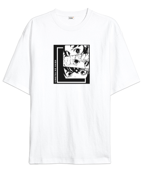Tisho - Demon Slayer: Kimetsu no Yaiba Beyaz Oversize Unisex Tişört