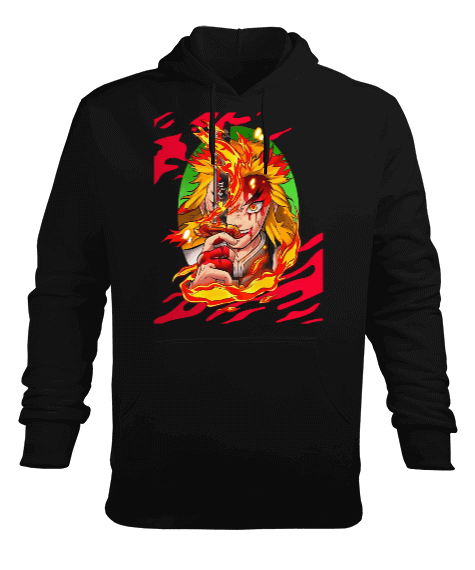 Tisho - Demon Slayer Kyojuro Rengoku Tasarım Baskılı Erkek Kapüşonlu Hoodie Sweatshirt