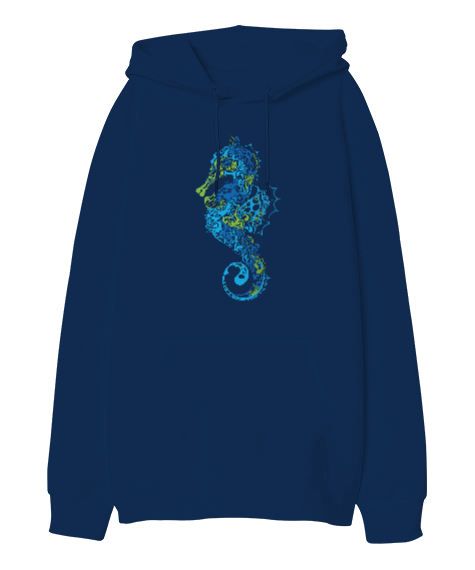 Tisho - Deniz Atı Tasarım Baskılı Oversize Unisex Kapüşonlu Sweatshirt