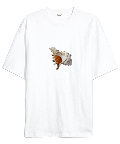 Tisho - Deniz Kabuğu Tasarımlı Beyaz Oversize Unisex Tişört