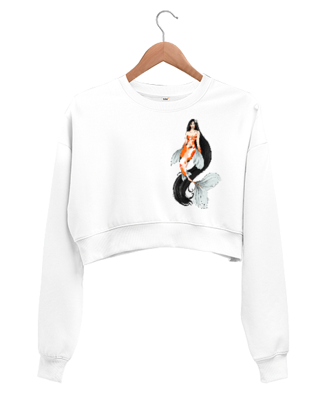 Tisho - Deniz Kızı - Mermaid Beyaz Kadın Crop Sweatshirt