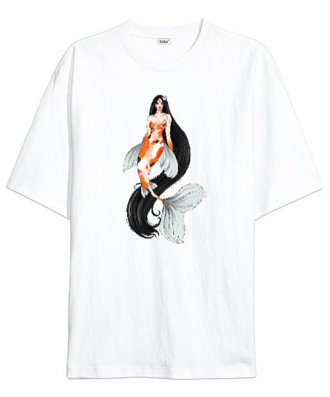 Tisho - Deniz Kızı - Mermaid Beyaz Oversize Unisex Tişört