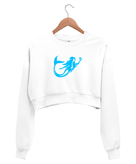 Tisho - Deniz Kızı - Mermaid - Denizkızı Beyaz Kadın Crop Sweatshirt