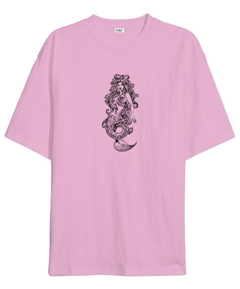 Tisho - Deniz Kızı - Mermaid - Denizkızı Pembe Oversize Unisex Tişört