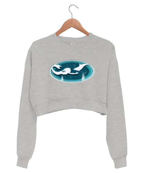 Tisho - Deniz Kızı ve Yunus - Mermaid Dolphin Gri Kadın Crop Sweatshirt