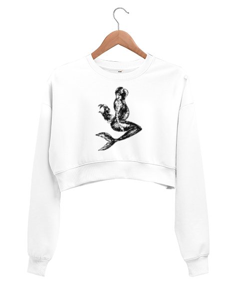 Tisho - Denizkızı - Mermaid Beyaz Kadın Crop Sweatshirt