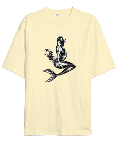 Tisho - Denizkızı - Mermaid Krem Oversize Unisex Tişört