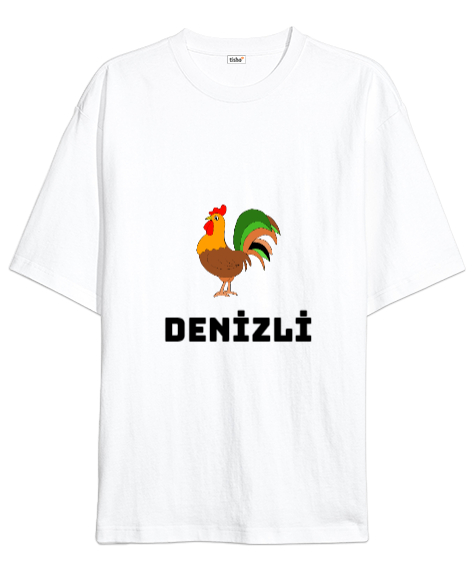 Tisho - Denizli Şehir Temalı Beyaz Oversize Unisex Tişört