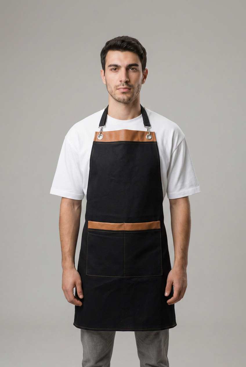 Deri Askılı Profesyonel Cafe Barista Garson Önlüğü Siyah - Tisho