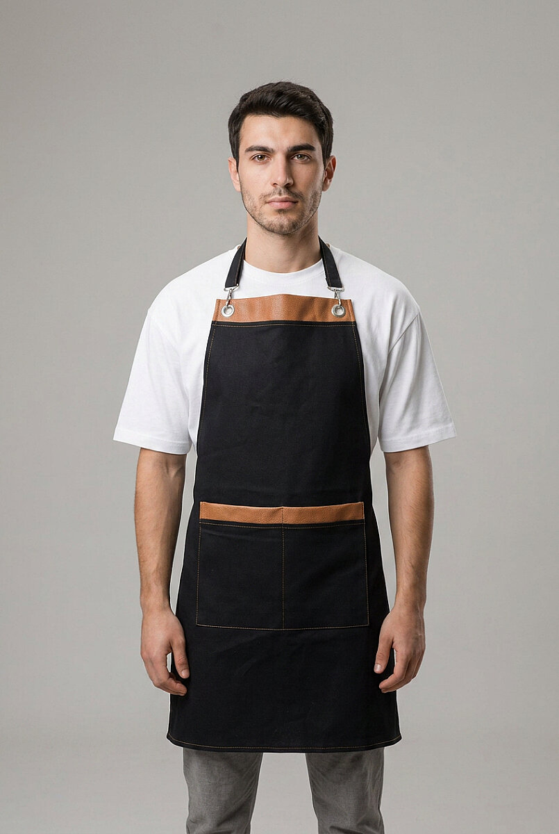 Deri Askılı Profesyonel Cafe Barista Garson Önlüğü Siyah - Tisho