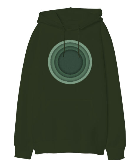 Tisho - Derinlik - Katmanlar Haki Yeşili Oversize Unisex Kapüşonlu Sweatshirt