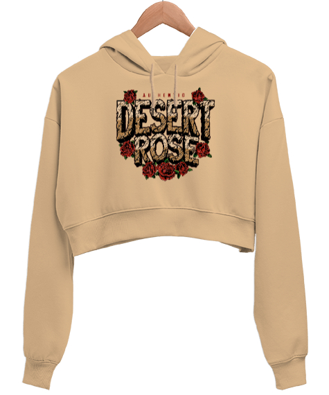 Tisho - Desert Rose Camel Kadın Crop Hoodie Kapüşonlu Sweatshirt