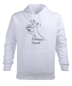 Tisho - Diamond Hands v1H Beyaz Erkek Kapüşonlu Hoodie Sweatshirt