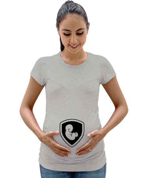 Tisho - Dikkat Bebek Var - Bebek koruma altında Gri Kadın Hamile Tişört