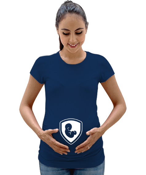 Tisho - Dikkat Bebek Var - Bebek koruma altında Lacivert Kadın Hamile Tişört