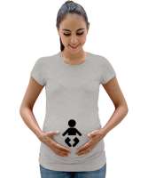 Dikkat Bebek Var Gri Kadın Hamile Tişört - Tisho