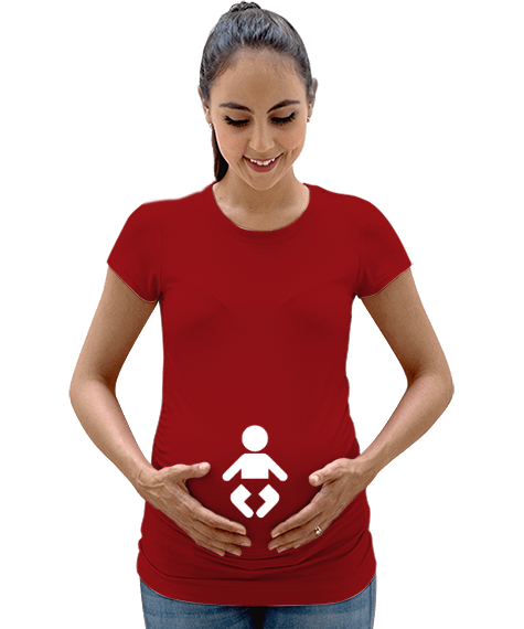 Tisho - Dikkat Bebek Var Kırmızı Kadın Hamile Tişört